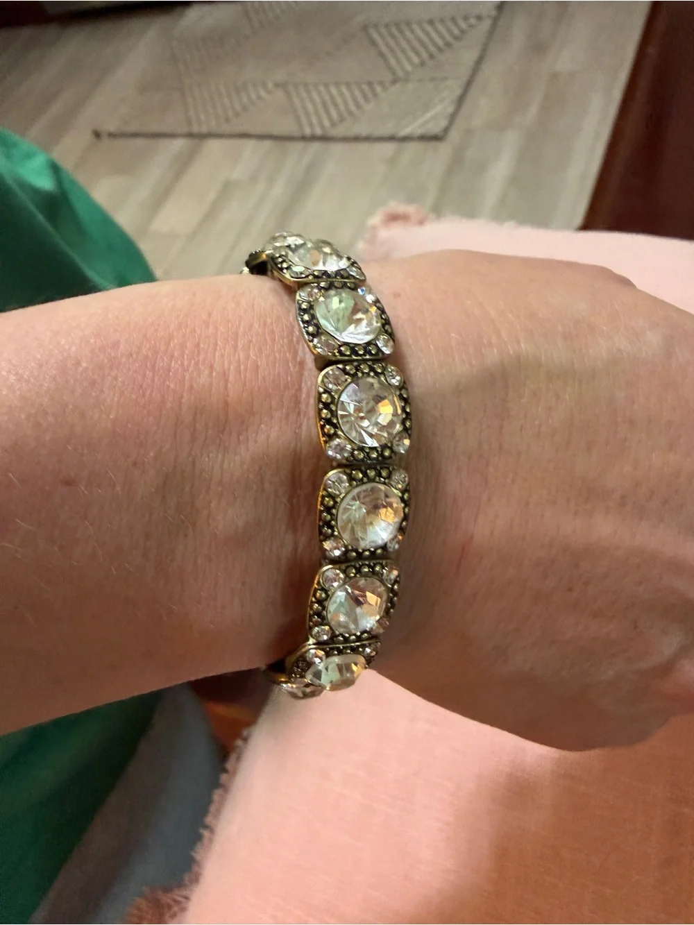 B2G1 FREE Gold Tone Rhinestone Crystal Stretch Bracelet Set Vintage Style